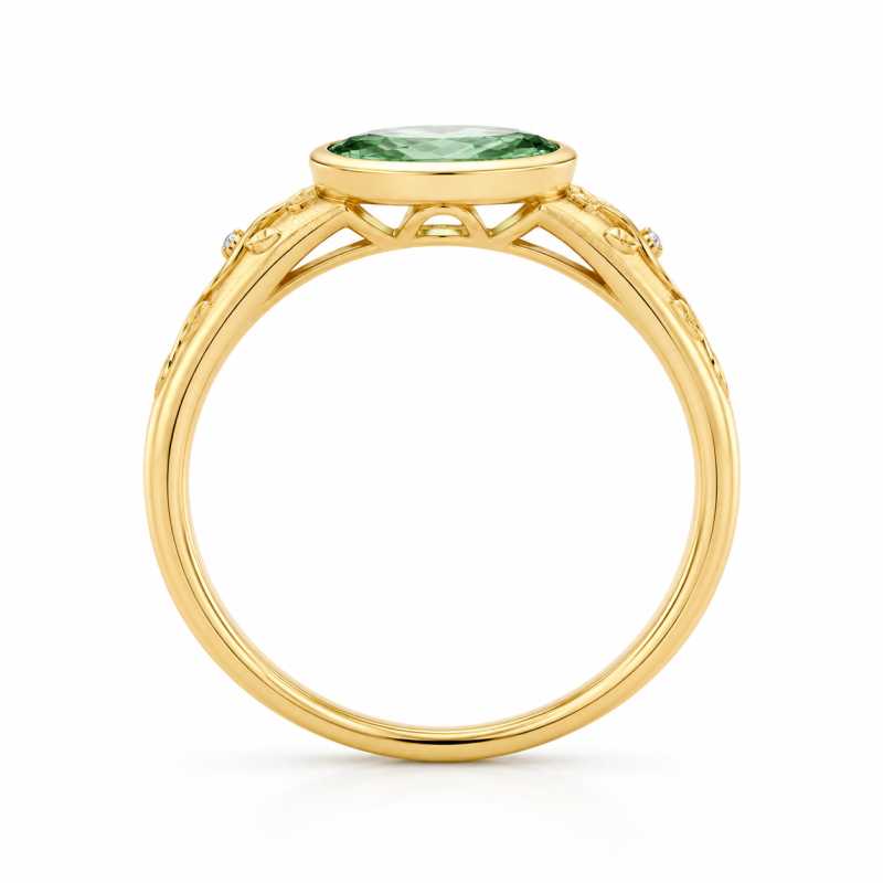 Bague de fiançailles est-ouest en or blanc 14 carats avec saphir vert ovale de 2 carats-3