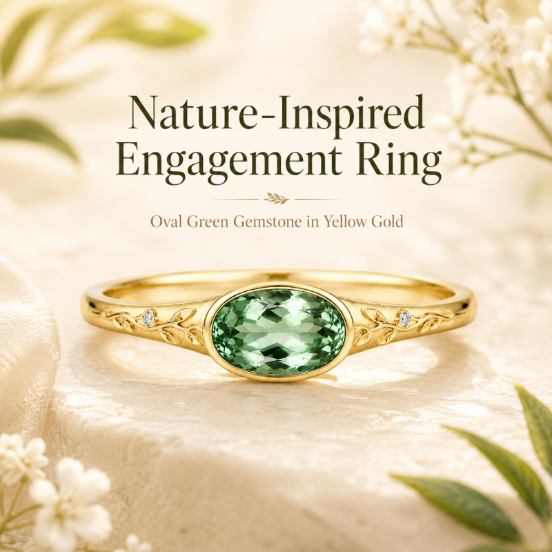 Bague de fiançailles est-ouest en or blanc 14 carats avec saphir vert ovale de 2 carats-4
