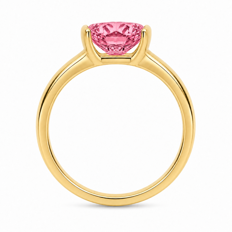 Anillo de compromiso de oro de 18 quilates con turmalina rosa ovalada de 2 quilates y engaste horizontal.-3