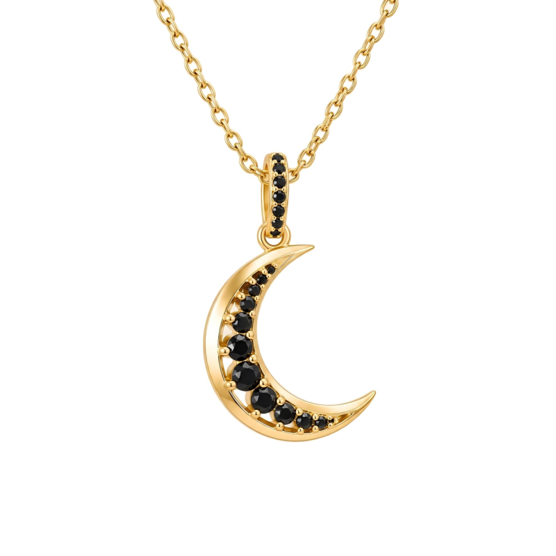 Collar con colgante de luna de cristal negro en oro de 14 quilates-2