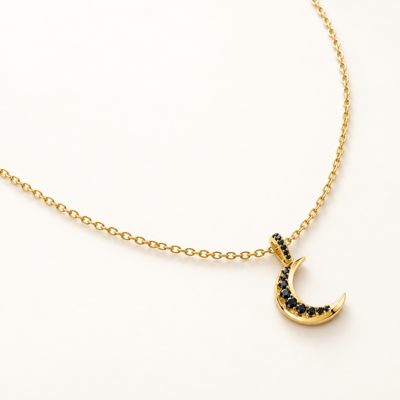 Collar con colgante de luna de cristal negro en oro de 14 quilates-4