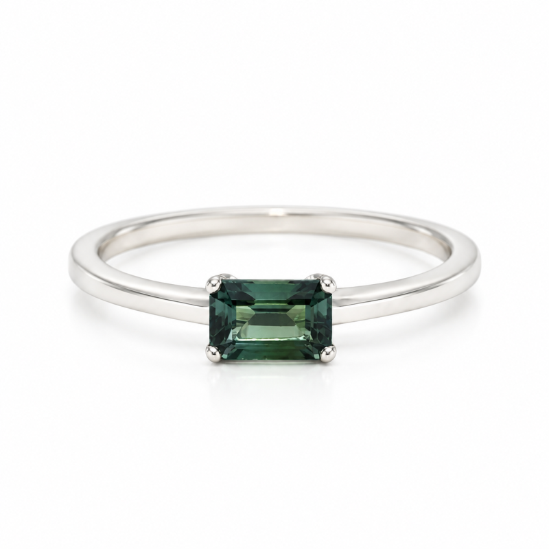 Anillo de compromiso solitario de oro blanco de 14 quilates con turmalina talla esmeralda-3