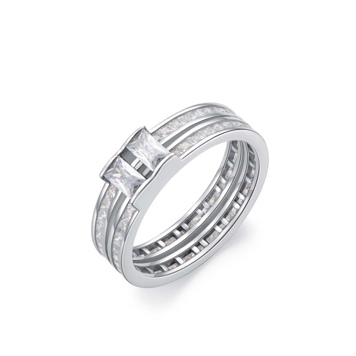 10K 14K 18K Gold 2 Cubic Zirconia Baguette Shank Channel Custom Engagement Ring for Men-1
