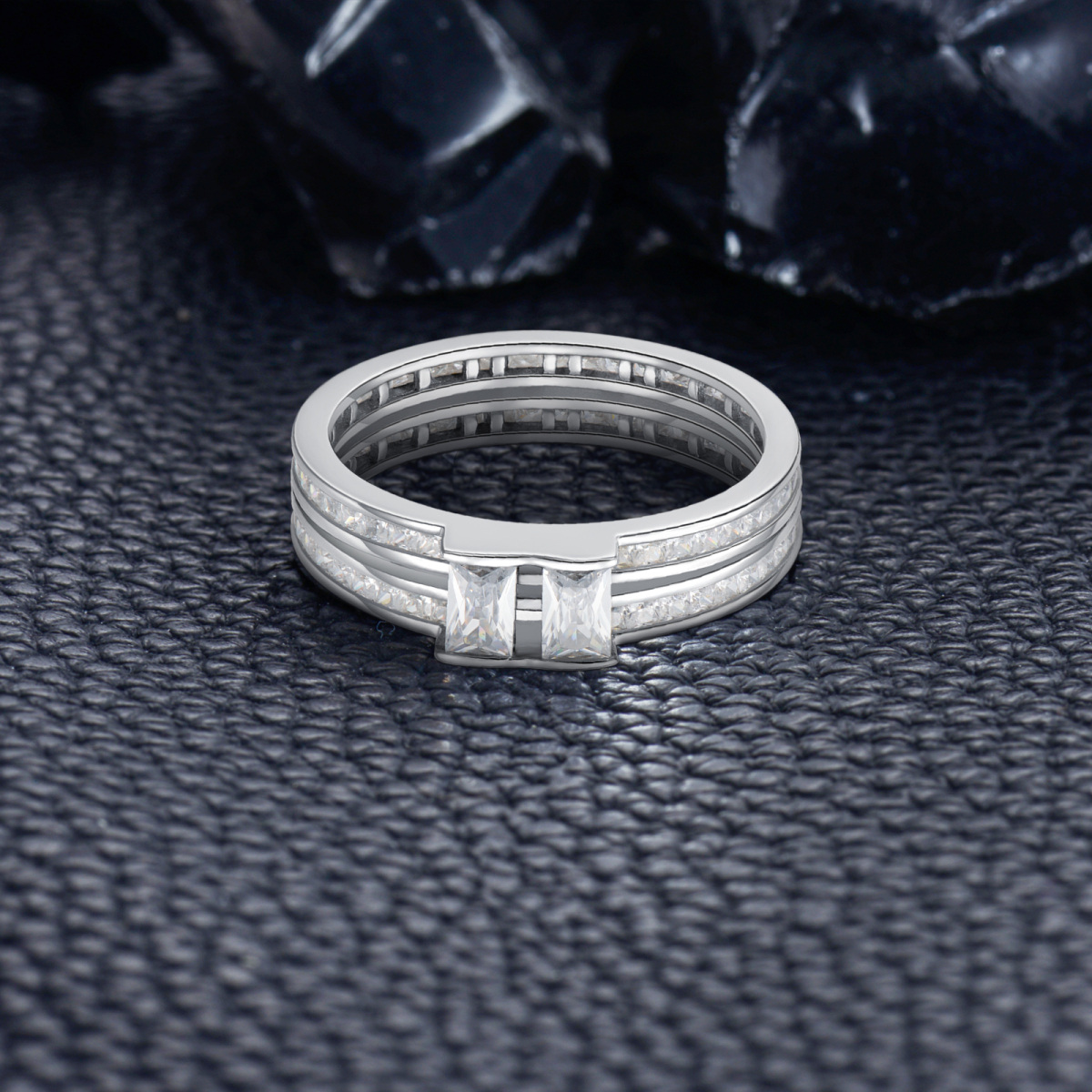 10K 14K 18K Gold 2 Cubic Zirconia Baguette Shank Channel Custom Engagement Ring for Men-3