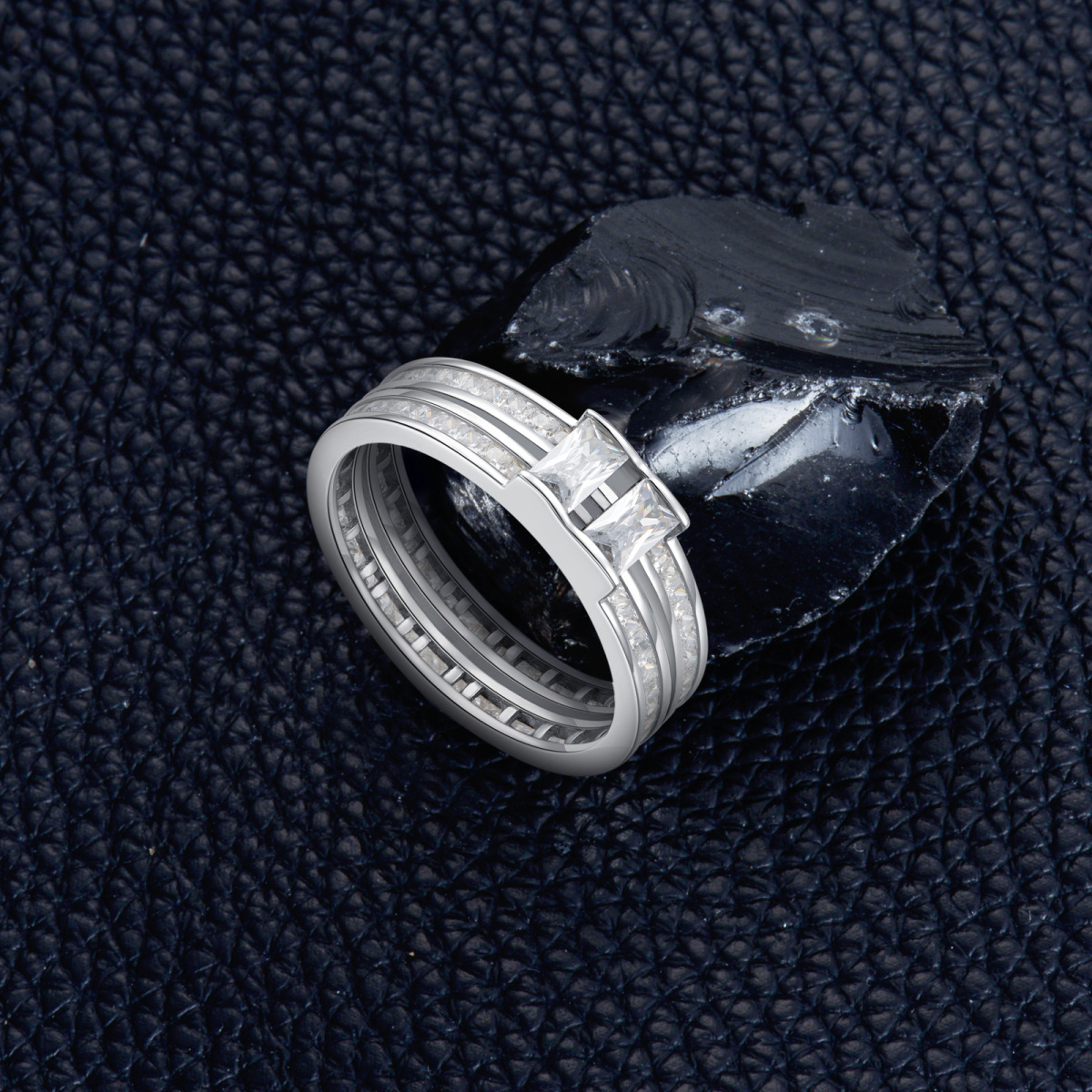 10K 14K 18K Gold 2 Cubic Zirconia Baguette Shank Channel Custom Engagement Ring for Men-4