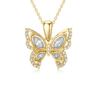 10K Gold Cubic Zirconia & Moissanite Butterfly Pendant Necklace-14