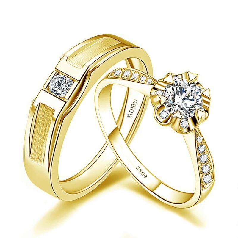 14K Gold 1 to 6 CT Round Cut Moissanite Couple Rings-6