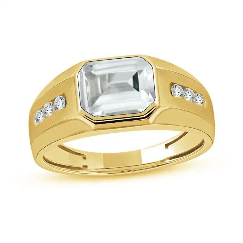 Anillo para hombre de oro de 14 quilates con piedra de nacimiento en corte esmeralda, de 1 a 6 quilates-1