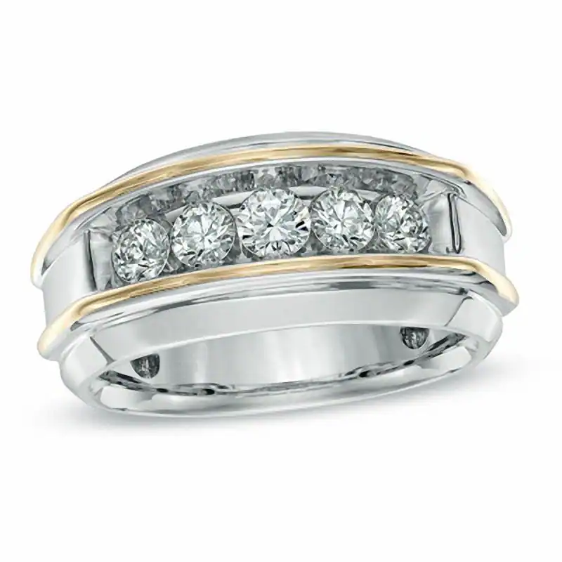 10K 1 CT Two-Tone Diamond Five Stone Wedding Ring for Men-1