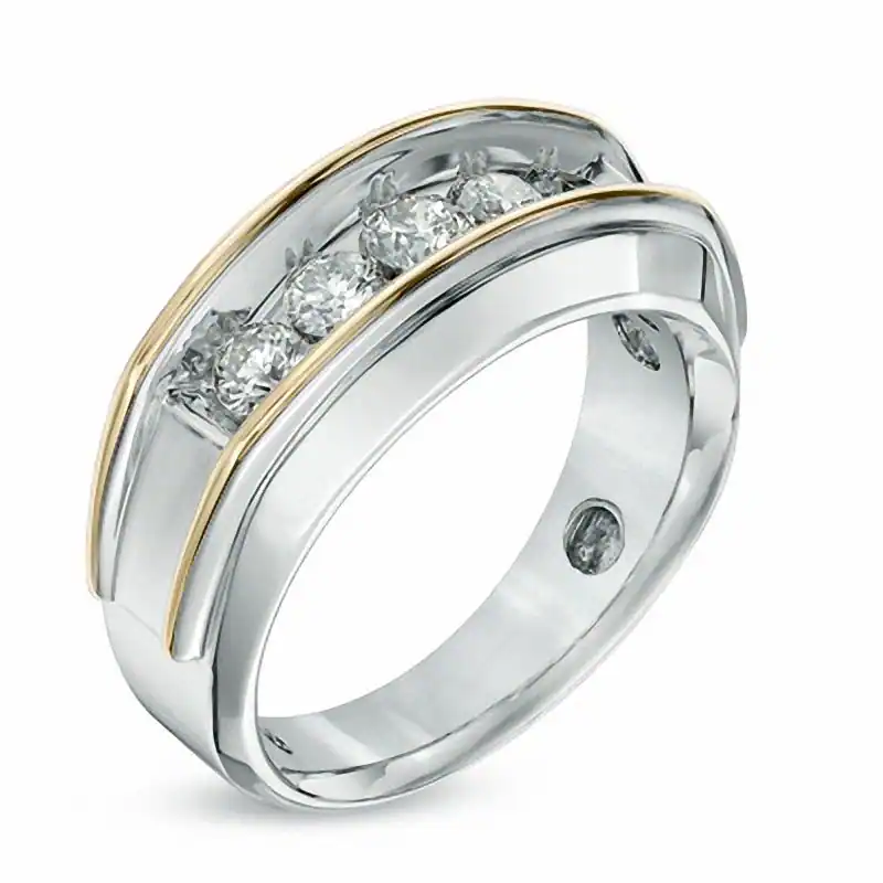 10K 1 CT Two-Tone Diamond Five Stone Wedding Ring for Men-3