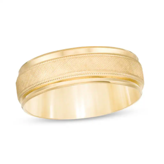 10K Gold 7.0mm Multi-Finish Center Stripe Beveled Edge Comfort-Fit Wedding Band for Men-13