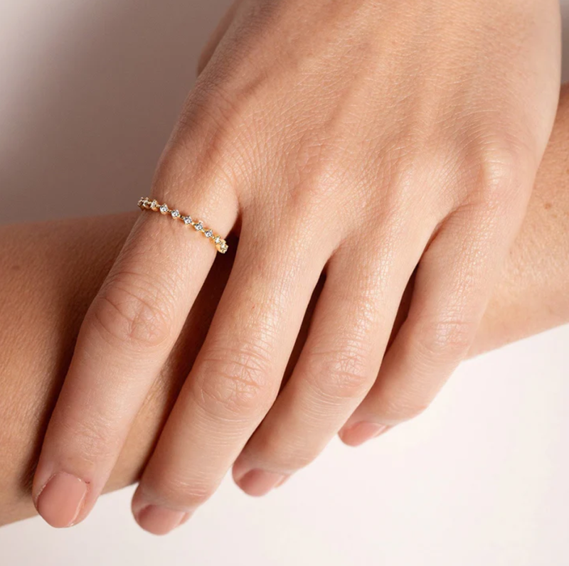 Pierścionek z 14-karatowego różowego złota o masie 0,1 ct., z diamentami, do łączenia w stosy, kolor D, czystość VVS-3