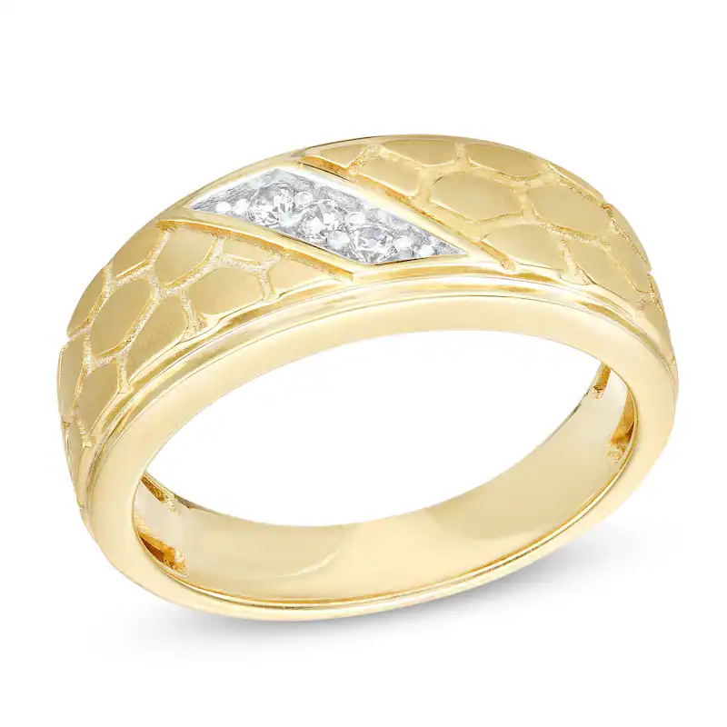 10K Gold 1/10 CT Circular Shaped Diamond Three Stone Nugget Wedding Band for Men-1