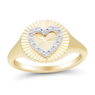 10K Gold Circular Shaped & Heart Shaped Diamond Custom Couple & Heart Signet Ring I Color I2 Clarity 3EX IGI Certified-10