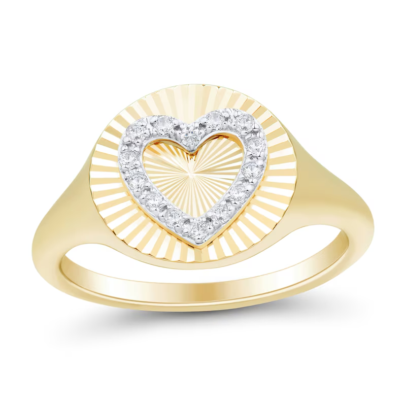 10K Gold Round Shaped & Heart Shaped Diamond Custom Couple & Heart Signet Ring I Color I2 Clarity 3EX IGI Certified-12