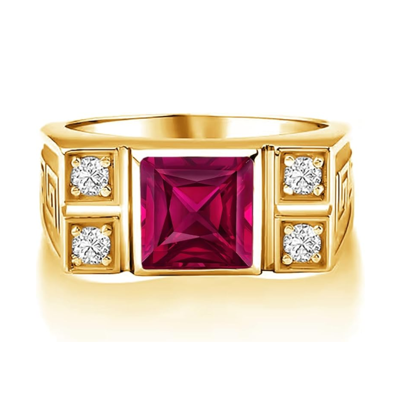 10K Gold 2.12 CT.T.W. Princess Cut Gemstone & Side Moissanite Engagement Ring for Men-1