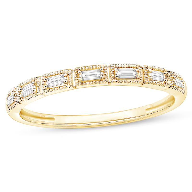 Anel empilhável personalizado de diamante em baguete de ouro 10K, cor J, clareza I3, certificado IGI 3EX-1