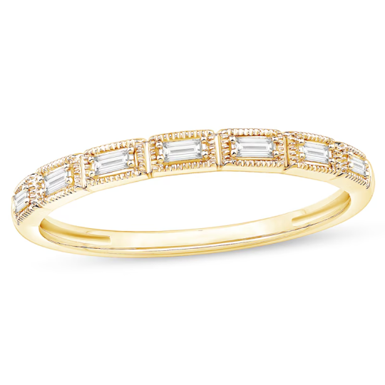 Stapelbarer Jubiläumsring im Vintage-Stil aus 10 Karat Gold mit 1/15 Karat Baguette-Diamanten