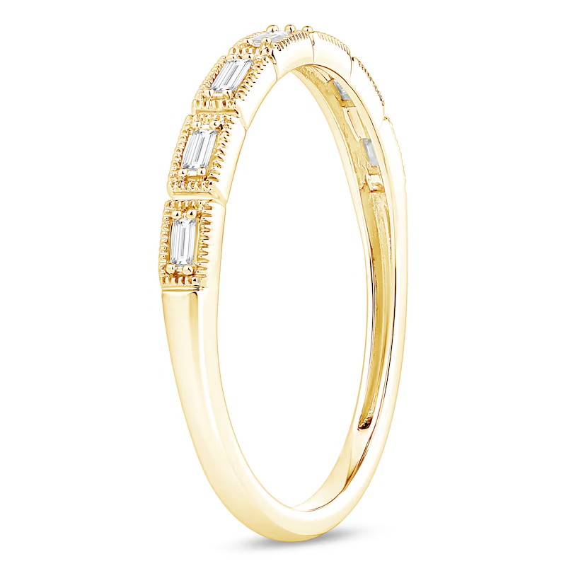 Anel empilhável personalizado de diamante em baguete de ouro 10K, cor J, clareza I3, certificado IGI 3EX-3