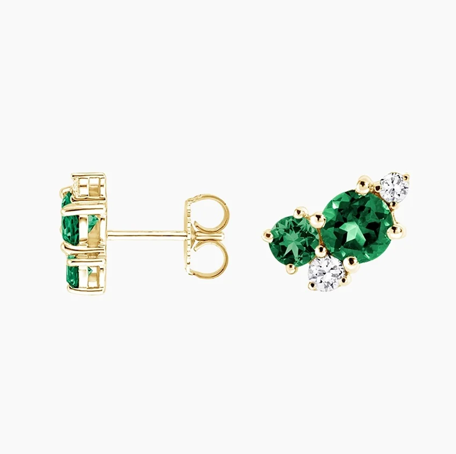 10K Rose Gold 0.16 CT.T.W. Emerald & Diamond Foliage Bouquet Earrings-3
