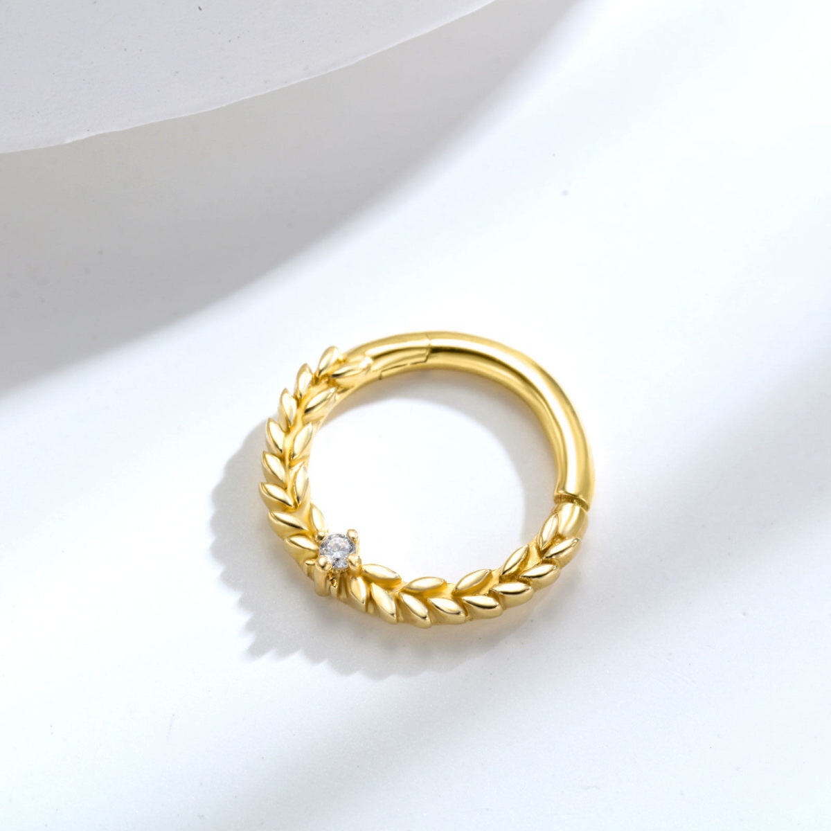 Anello per il naso a forma di grano in zircone rotondo in oro 18K-4