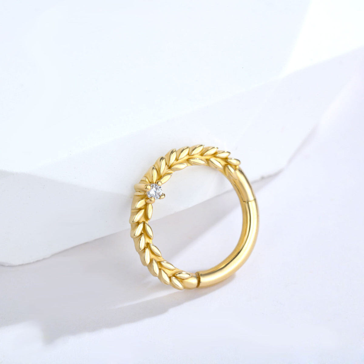 10K Gold Round Zircon Wheat Nose Ring-5