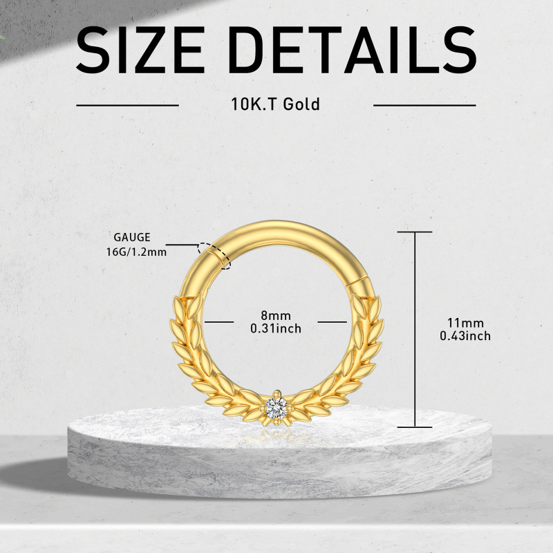 Złoty pierścień do nosa z cyrkonii w kształcie pszenicy, 18K-6