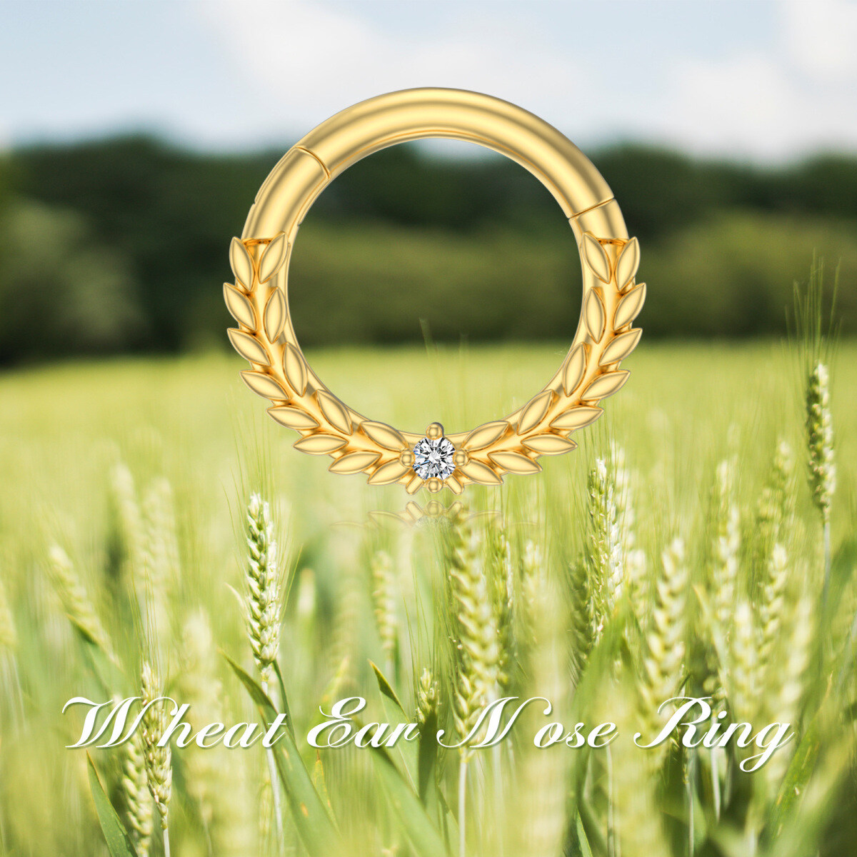 18K Gold Round Zircon Wheat Nose Ring-7