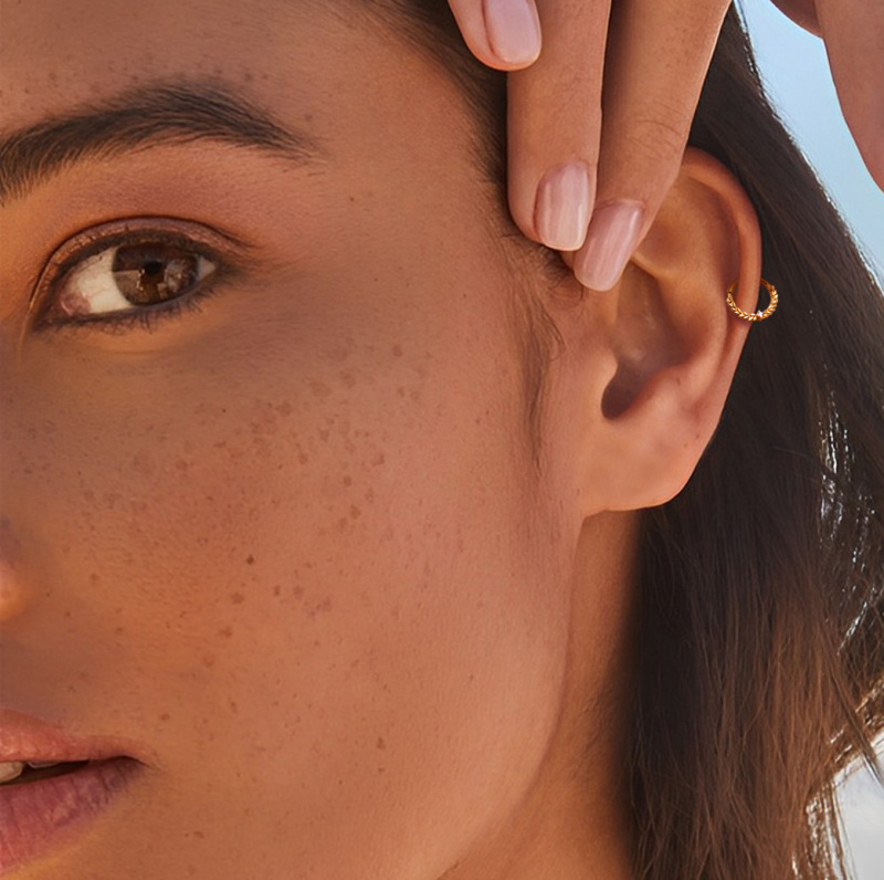 Złoty pierścień do nosa z cyrkonii w kształcie pszenicy, 18K-2