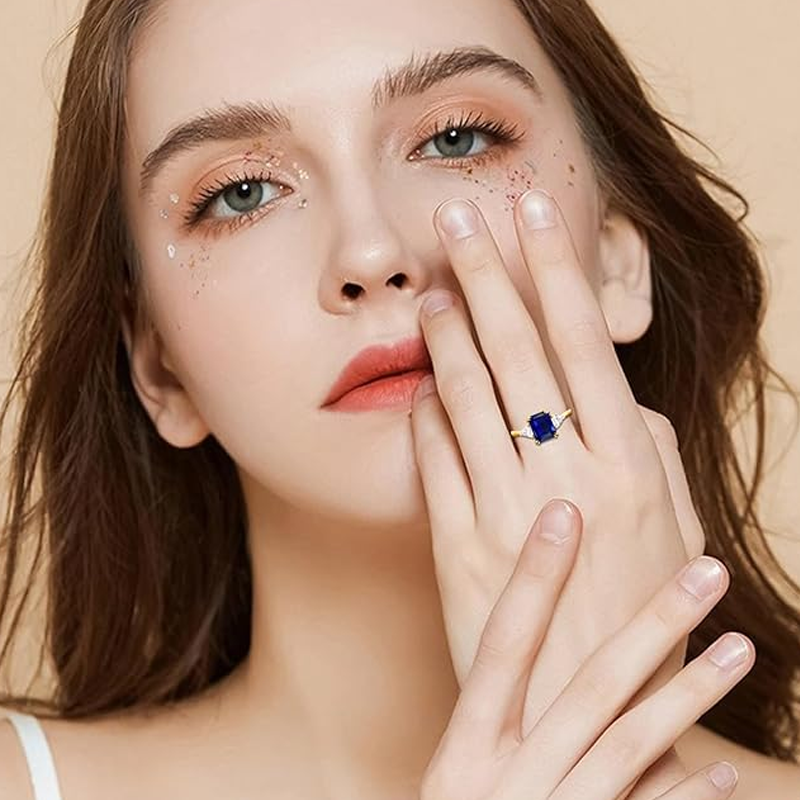 10K Gold 1CT Emerald Cut Gemstone Engagement Rings-2