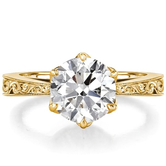 10K Gold 1CT Lab Created Diamond Personalized Engraving Engagement Ring