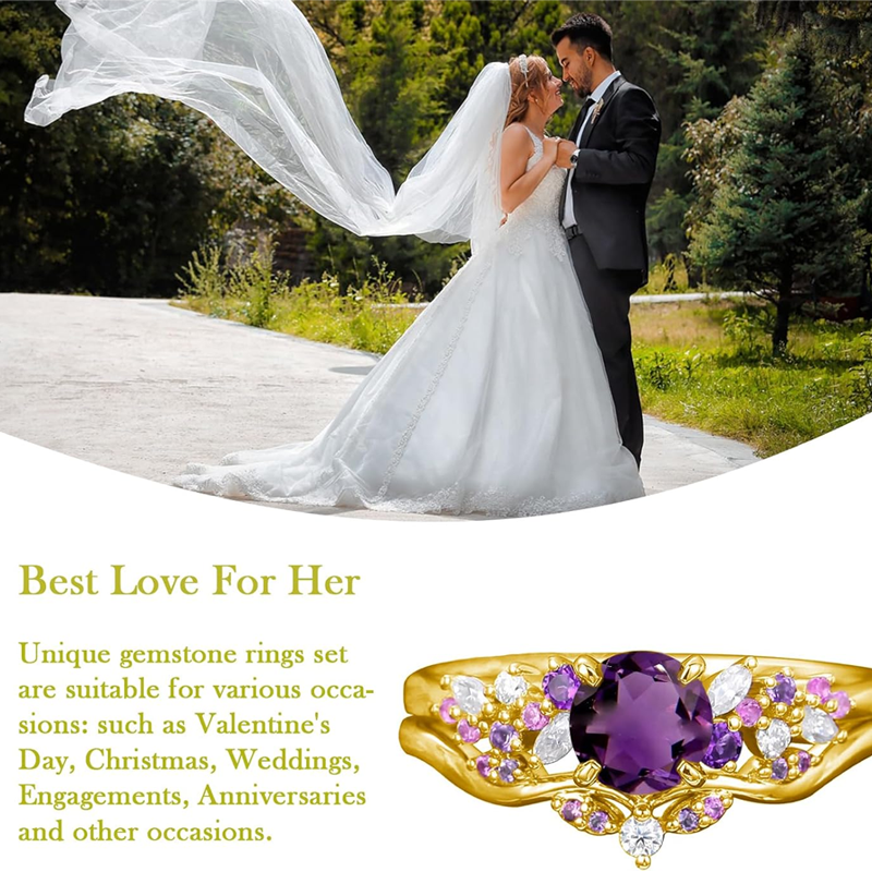Conjunto de alianças personalizadas de casamento em ouro rosa 10K com corte redondo de 1 ct e pedra preciosa Ivy, conjunto vintage de alianças de compromisso de aniversário-5
