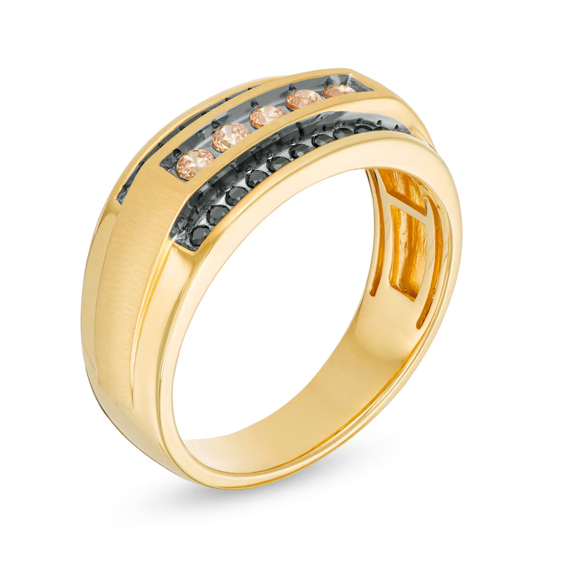 Anillo de bodas personalizado de oro de 10 quilates con triple fila de diamantes negros y champán de 1/2 quilates para hombres-2