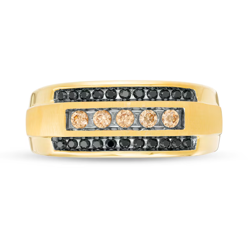 Anillo de bodas personalizado de oro de 10 quilates con triple fila de diamantes negros y champán de 1/2 quilates para hombres-3