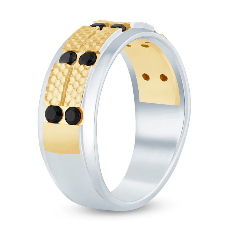 Anel em ouro 10K com diamante redondo, personalizado, gravado, para homem, cor preta, clareza I3, certificado IGI 3EX-3