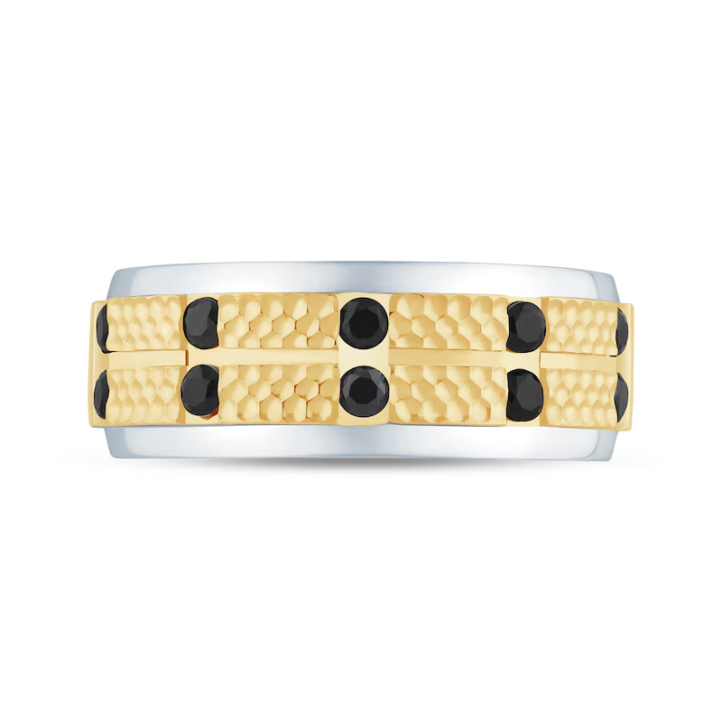 Anel em ouro 10K com diamante redondo, personalizado, gravado, para homem, cor preta, clareza I3, certificado IGI 3EX-4