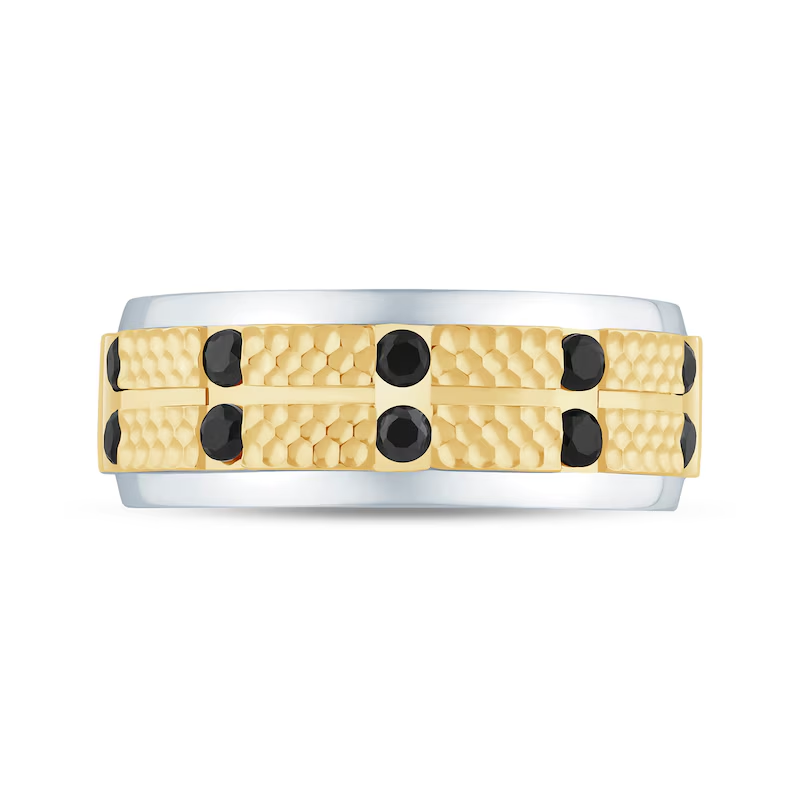 10K Gold 1/2 CT Black Diamond Two-Toned Custom Engraving Beaded Band for Men-4