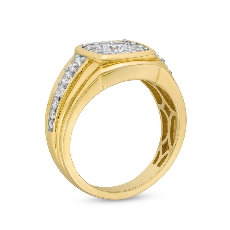 Anel de casamento personalizado com vários diamantes criado em laboratório em forma de almofada de ouro 14K 1-1/2 CT para homens-3