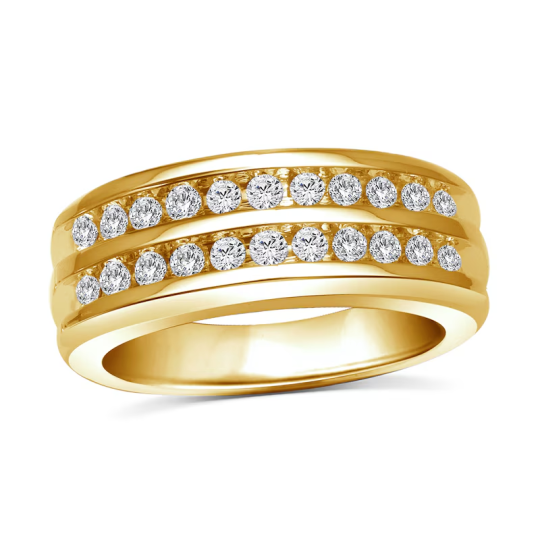 10K Gold 0.25 CT. T.W Round Lab Created Diamond Custom Wedding Ring for Men D Color VS1-VVS1 Clarity 3EX IGI Certified