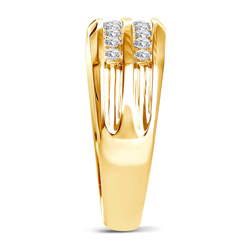 Aliança de casamento de casal de duas fileiras de diamante de ouro 18K 1/2 CT para homens-3