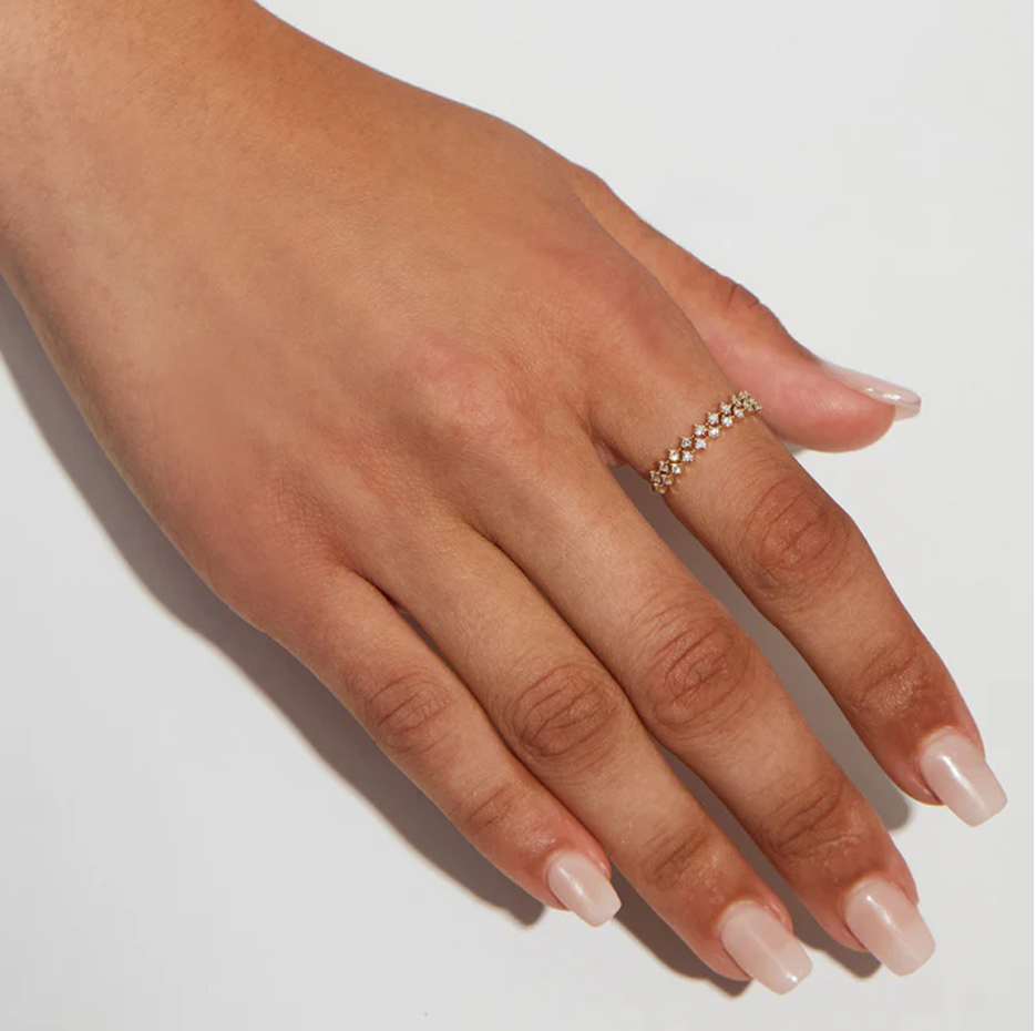 Anillo de oro de 10 quilates con diamantes de 0,2 quilates y doble fila-2