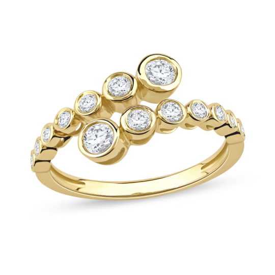 Alliance en or 10 carats, diamants synthétiques de 1/2 ct, sertis clos, à gradins, pour femme