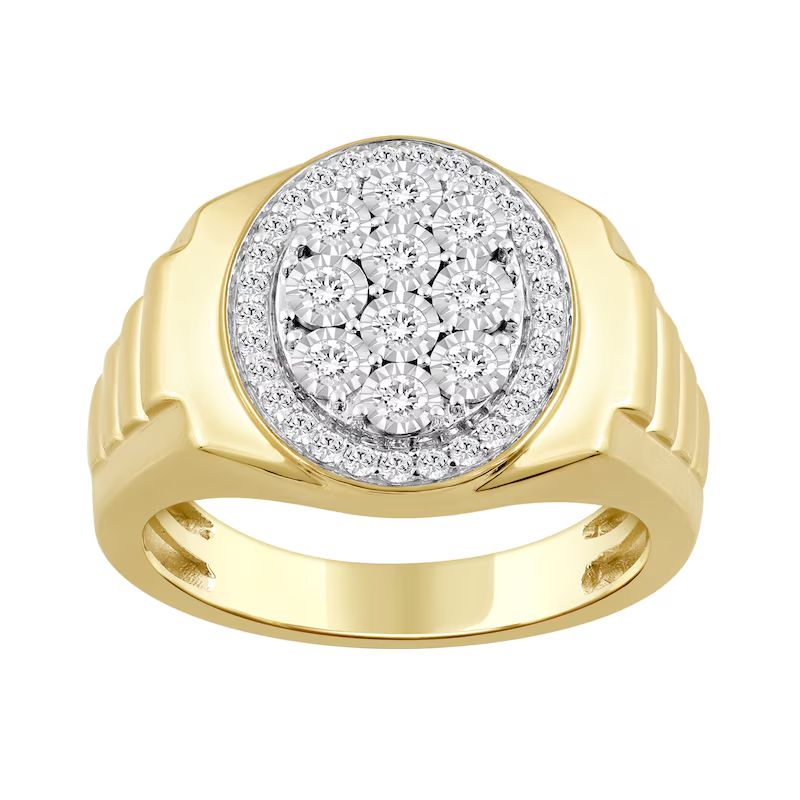 10K Gold 1/2 CT Multi-Diamond Frame Signet-Style Custom Couple Signet Ring-1