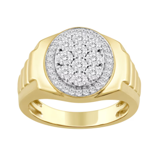 10K Gold Circular Shaped Diamond Custom Couple Signet Ring I Color I2 Clarity 3EX IGI Certified-11