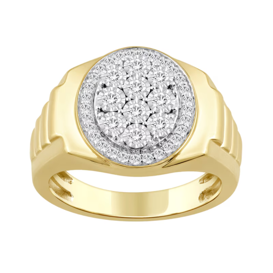 10K Gold Circular Shaped Diamond Custom Couple Signet Ring I Color I2 Clarity 3EX IGI Certified