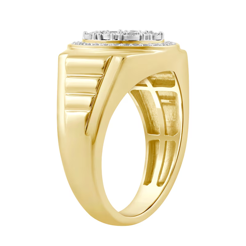 10K Gold 1/2 CT Multi-Diamond Frame Signet-Style Custom Couple Signet Ring-3