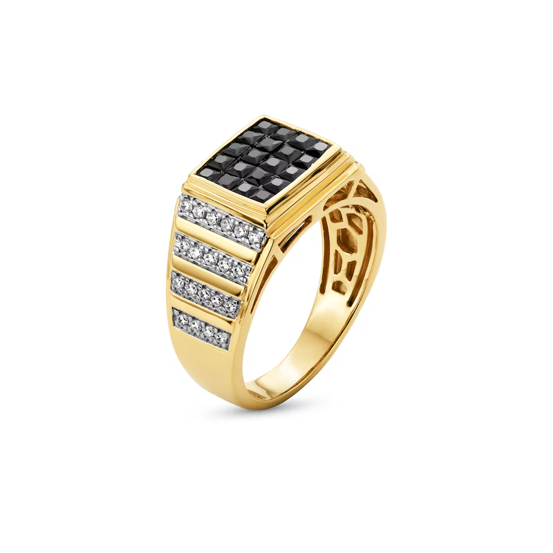 10K White Gold 1.5 CT.T.W. Princess Cut Cut Diamond Custom Band for Men Black Color I3 Clarity-3