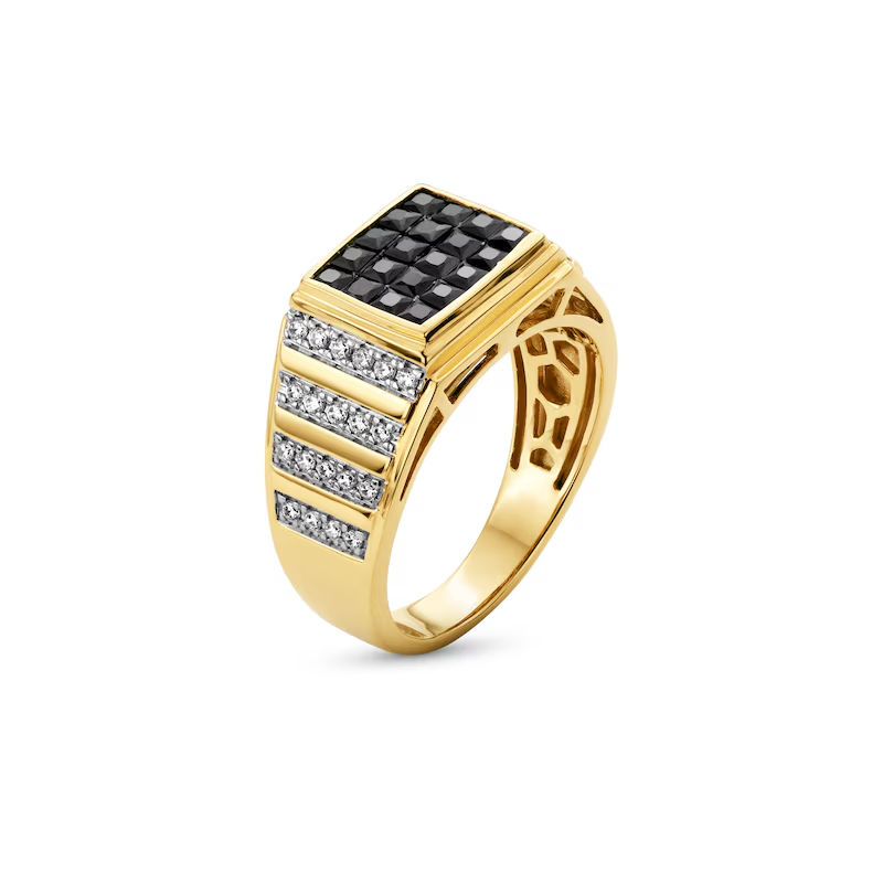 10K Gold 1-1/2 CT Princess-Cut Black Multi-Diamond Multi-Row Rectangle-Top Ring for Men-3