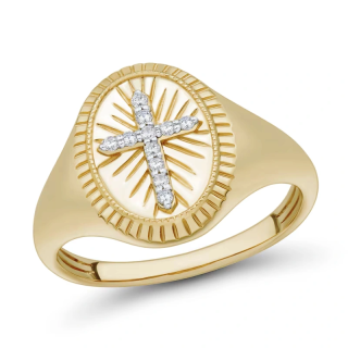 10K Gold Circular Shaped Diamond Custom Cross Signet Ring I Color I2 Clarity 3EX IGI Certified-12