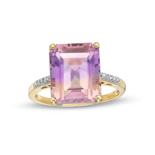 10K Gold Emerald-Cut Ametrine and 1/20 CT Diamond Custom Engraving Couple Wedding Ring-17